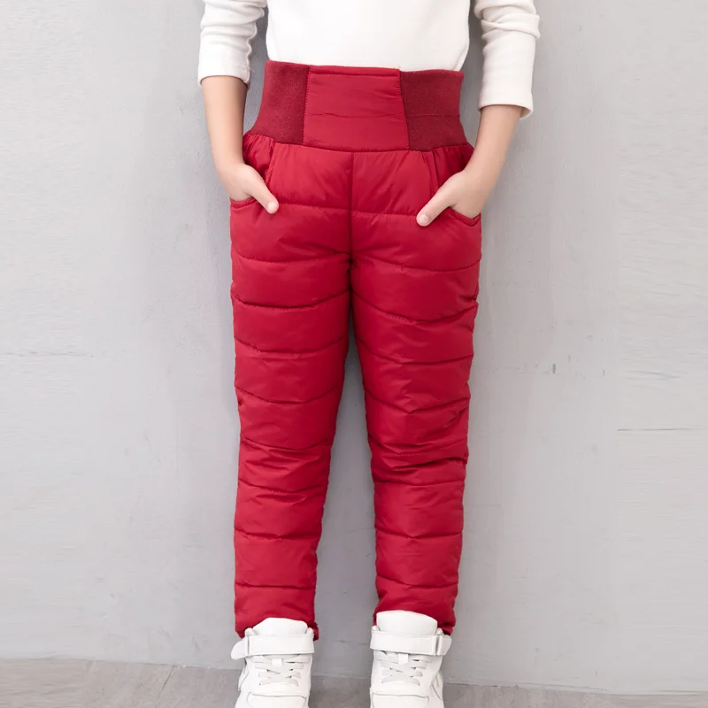 

Thick Warm Winter Boy Girl Down Pants Cotton Pad Trousers Waterproof Pants Icing Leggings Waist Baby Kid Pants Children Clothes
