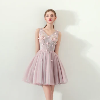 

Sleeveless Formal Dresses Short V-neck Graduation Mesh Dress For Girls Beads Summer New Homecoming Evening Ball Prom Gown