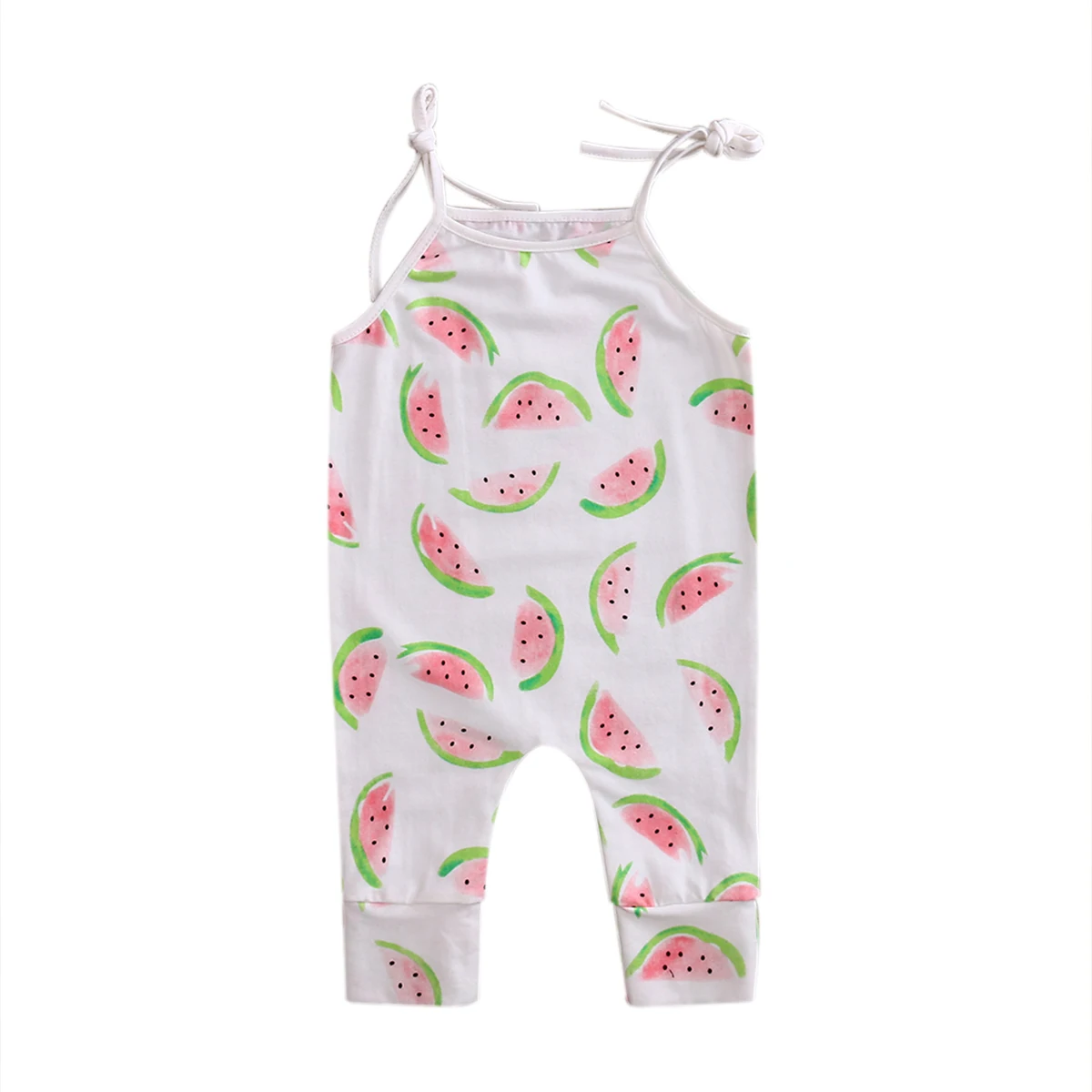 

Toddler Baby Boy Girls Cotton Romper Kids Girls Sling Tied Watermelon Print Jumpsuit Outfit 0-5T