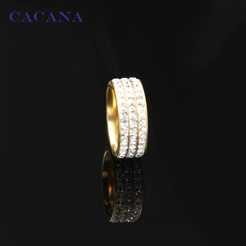 CACANA Stainless Steel Rings For Women 3 Row CZ Personalized Custom Fashion Jewelry Wholesale NO.R160
