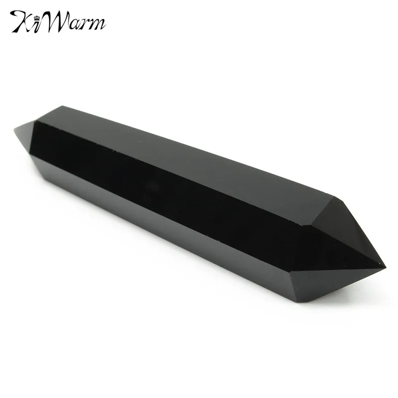

KiWarm Hot Natural Obsidian Quartz Crystal Stones Double Terminated Wand Healing Gemstone Crafts Ornaments Gift 90-120mm
