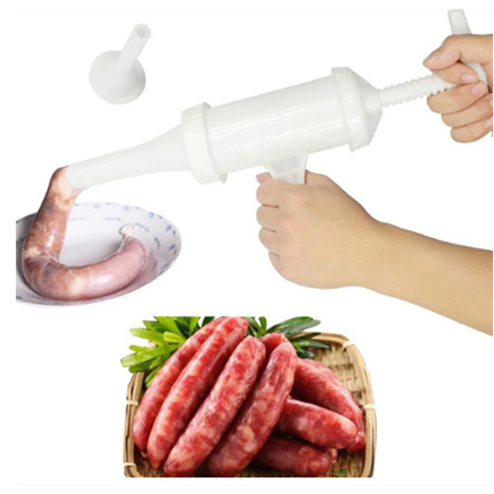 

Useful Sausage Machine Meat Stuffer Filler Hand Operated Salami Maker+Funnel Food Grade Quality Manual
