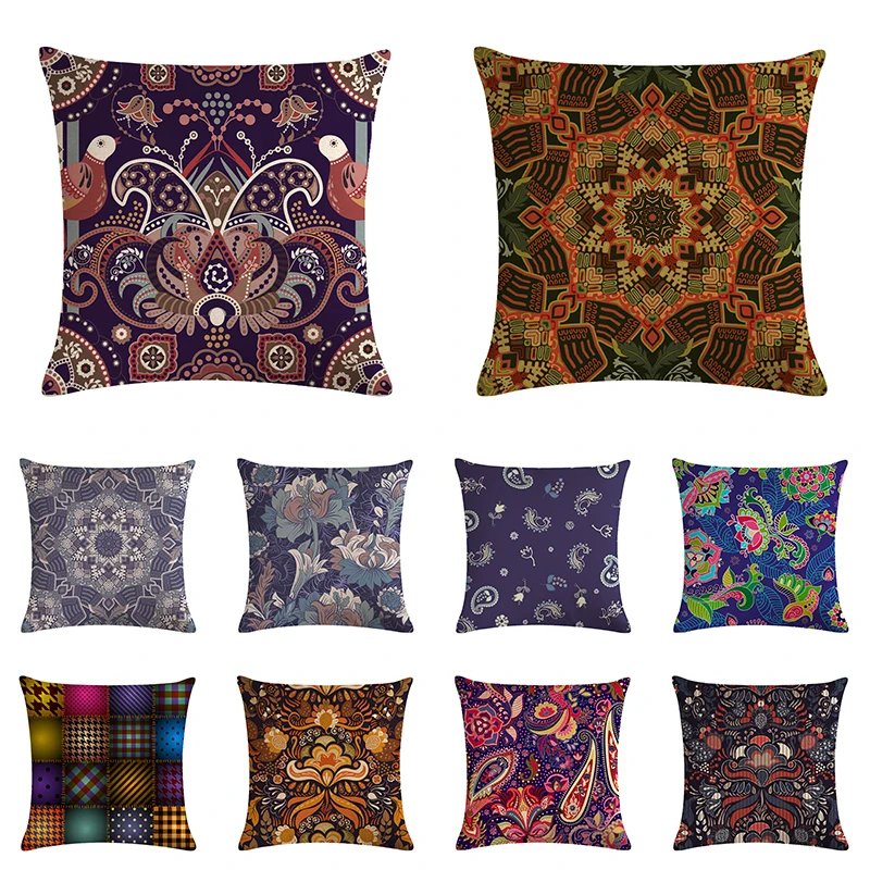 

45 * 45 Cm Color Line Pattern Pillowcase with National Characteristics Square Sofa Cushion Sleeve Suitable for Home Decoration