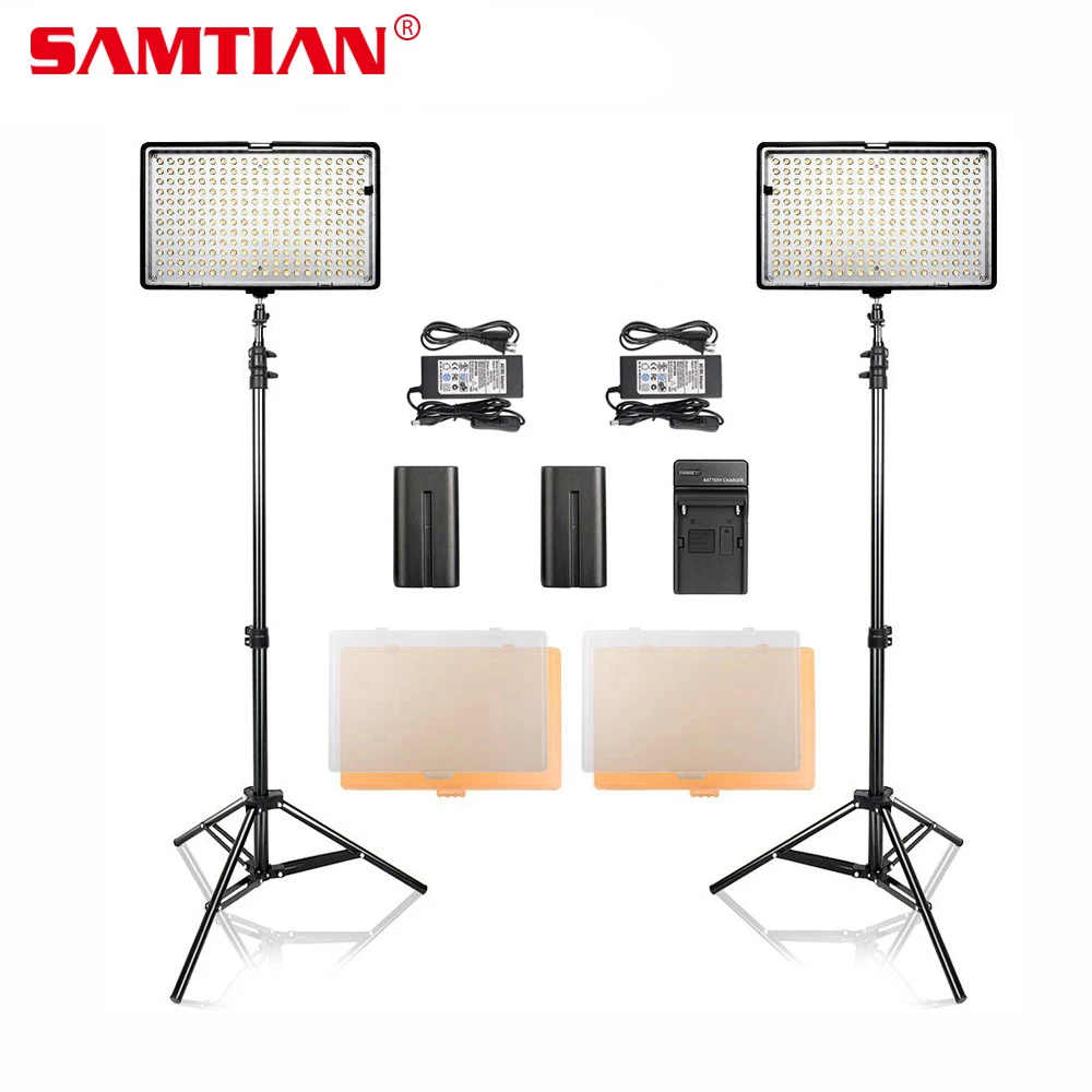 SAMTIAN 2 комплекта TL-240S светодиодный светильник для видеостудии, панельная лампа со штативом, освещение, Видео, Фото, фотосъемка на YouTube
