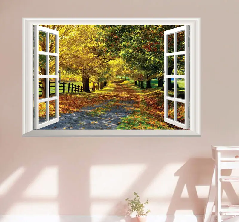 

Nice Maple Tree Boulevard 3D False Window Wall Decal Sticker Mural Home Decor Art Wall Stickers