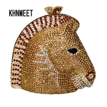Животное голова лошади клатч Роскошная вечерняя сумка Кристалл женские клатчи золотые вечерние сумки Свадебные pochette Свадебная сумка SC026