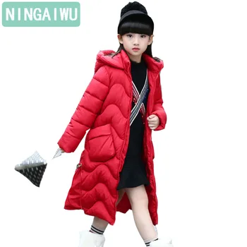 

2018 Winter Girls' Long Cotton-Padded Jacket For kids Princess Style Thickened Extended Children Warm Cotton-Padded Outerwear 6T