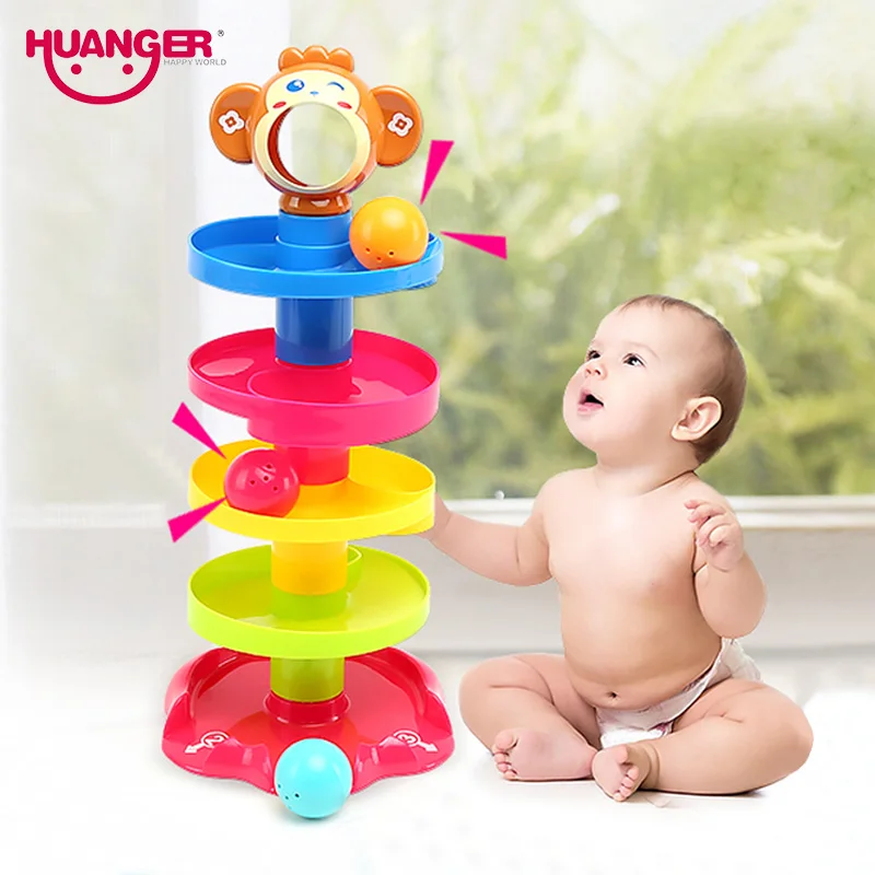 Huanger Pile Tower Puzzle Baby Rolling Ball Bell font b Toys b font Kids Rattles Ring