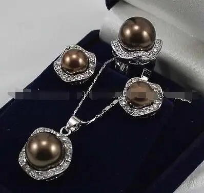 

FREE SHIPPING HOT sell new Style >>>> Chocolate South sea Shell Pearl Beads/ Earrings Ring / Necklace Pendant Set