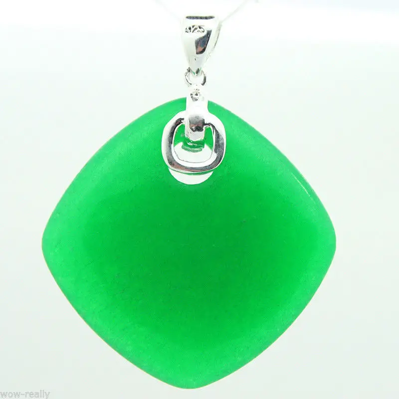 

New Design 35*35mm Green Jade Bead 925 Sterling Silver Pendant Jewelry