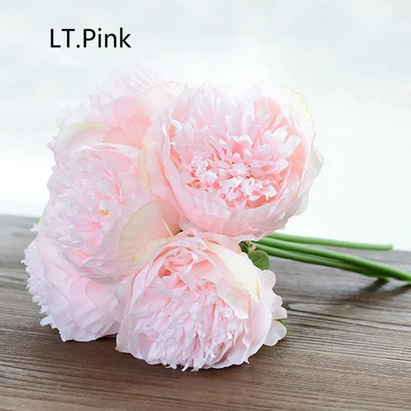 Европейский 1 букет, Шелковый Искусственный цветок, пион, яркий осенний шелк, имитация пиона, домашние Цветочные Декоративные цветы, венок - Цвет: 30cm light pink
