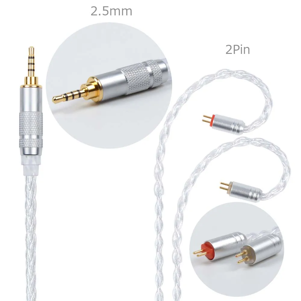 Nicehck 4,4/3,5/2,5 мм балансный MMCX/2Pin разъем 8 Core посеребренный кабель для kzzsn ZS10 AS06 лампа указателя V80 TFZ nicehck M6/DT600 - Color: 2.5mm plug with 2PIN