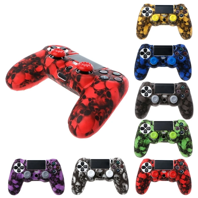 

Silicone Gel Rubber Soft sleeve Skin Grip Cover Case+2 Caps For Playstation 4 PS4 Pro PS4 Slim Gamepad Protect Camouflage Camo