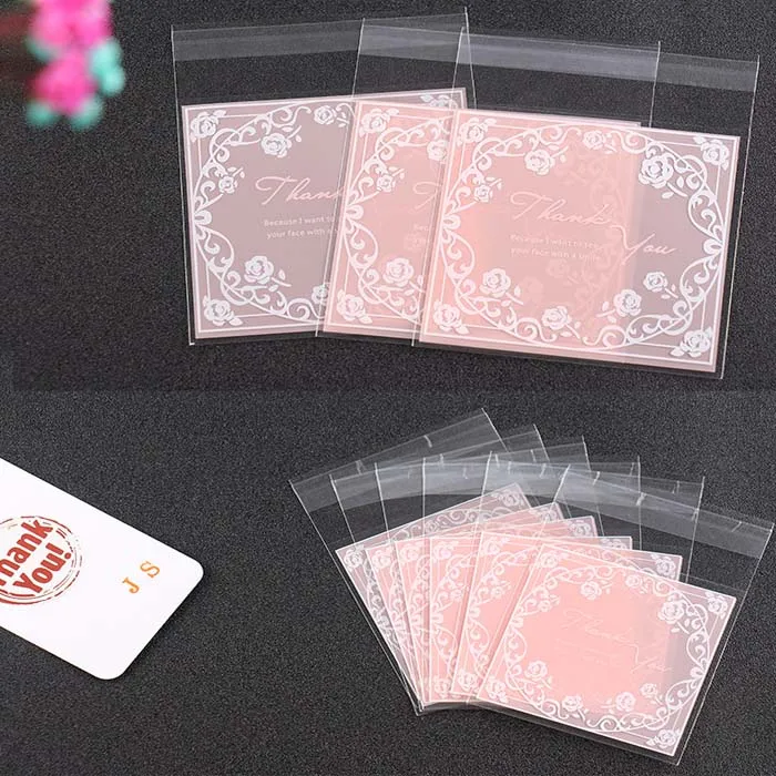 

pink rose lace Candy &Cookie Plastic Bags Self-Adhesive For DIY Biscuits Snack candy Baking Package Decor Kids Gift Supplies Wh