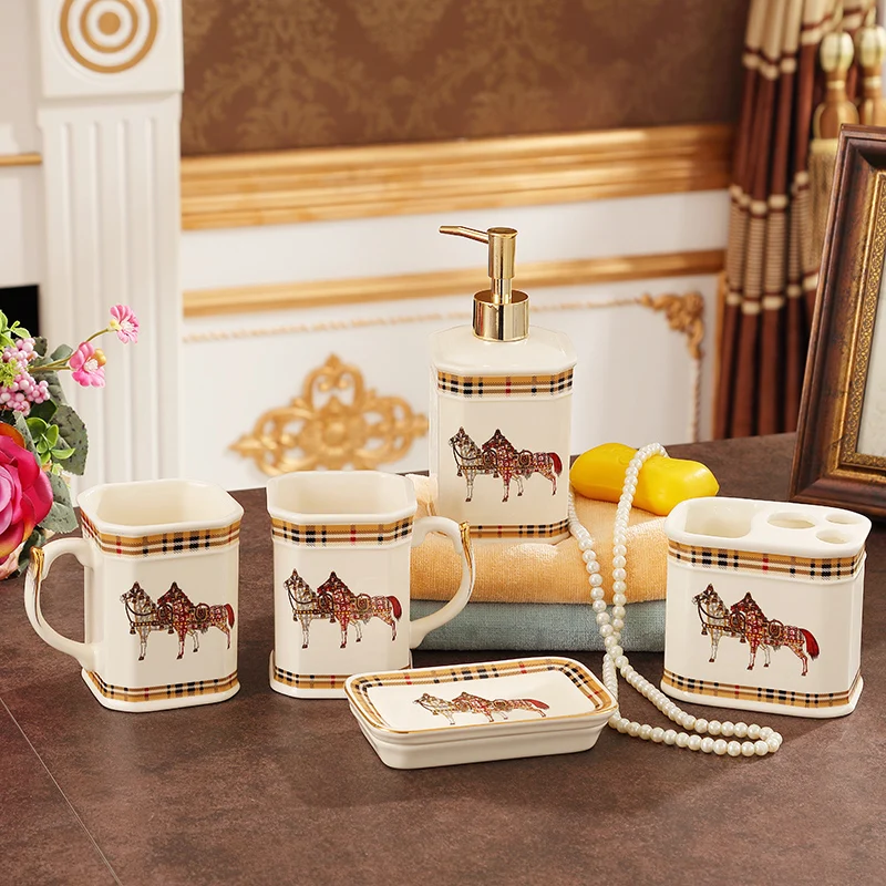 

Five-piece ceramic bathroom set Washroom set Lotion dispenser supplies Toothbrush Holder sets Soap holder(not include the tray)