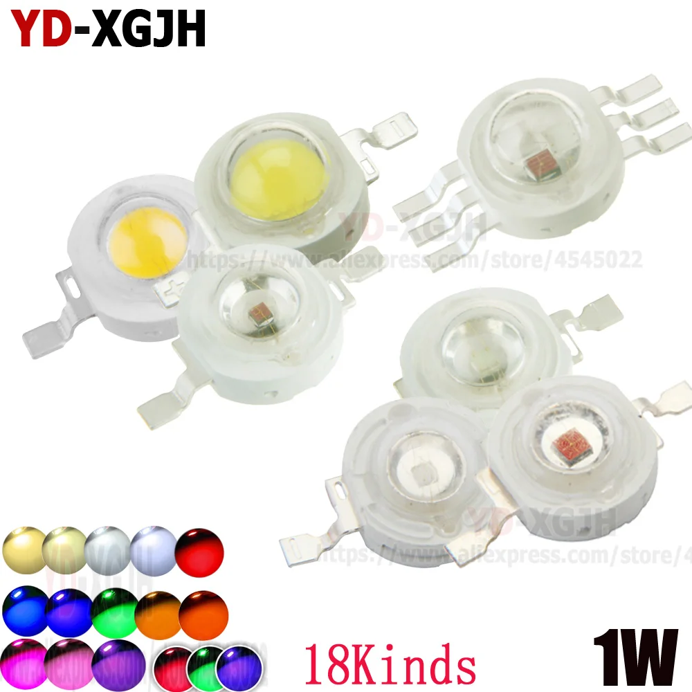 

50pcs LED 1w High Power LED Chip RGB Amber Pink Red Green Blue Yellow Cold Warm White 380nm Light Source Spot light Downlight