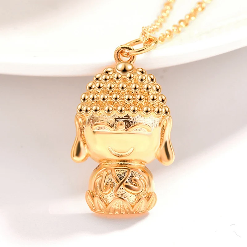 

Classic Gold Color Medal Godness Maitreya Buddha Necklace Pendant Titanium Steel Buddhism For Women Men Religious Jewelry Gifts