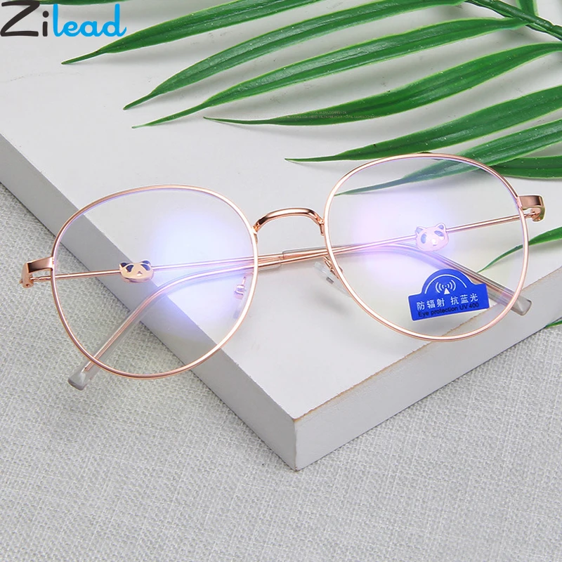 Zilead круглый мультфильм панда анти голубой свет очки Рамка металлические оптические Sepectacles простые очки для мужчин и женщин