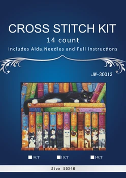 

Top Quality Lovely Hot Sell Counted Cross Stitch Kit Old World Holiday Ornaments Similar DMC JW-30016 cat wi8th books