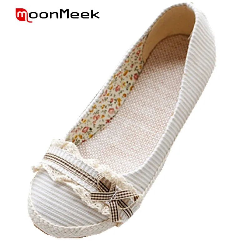 

MoonMeek 2017 Single shoes round toe big size 34-43 women flats boats shoes canvas rural style fashion shoes spring