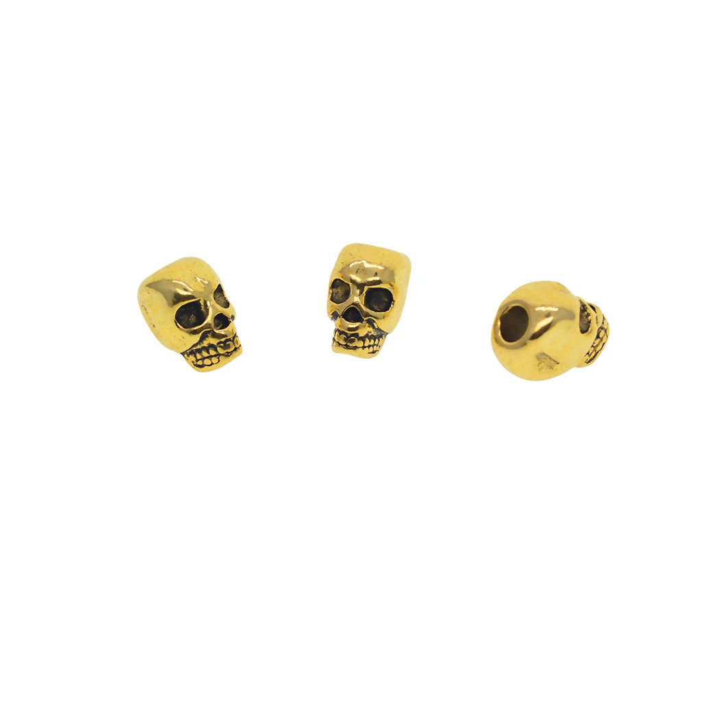 10pcs Alloy Antique Gold Gothic Punk Large Hole 3D Skull Spacer Loose Beads Jewelry Making Accessories
