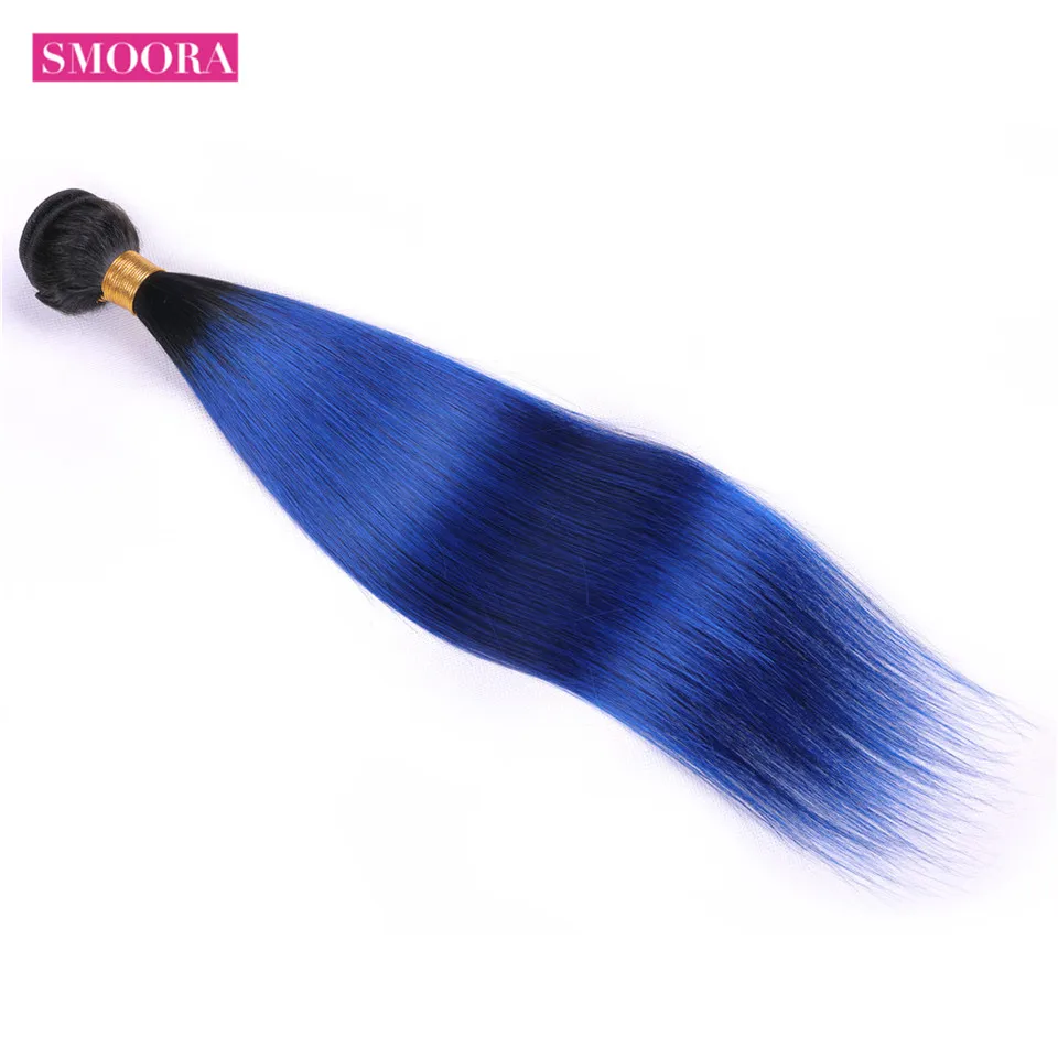 Smoora предварительно Цветной 2 тон синий бразильские прямые волосы с эффектом деграде(переход от 3 Комплект предложения T1B/синий темные корни Пряди человеческих волос для наращивания волос плетение