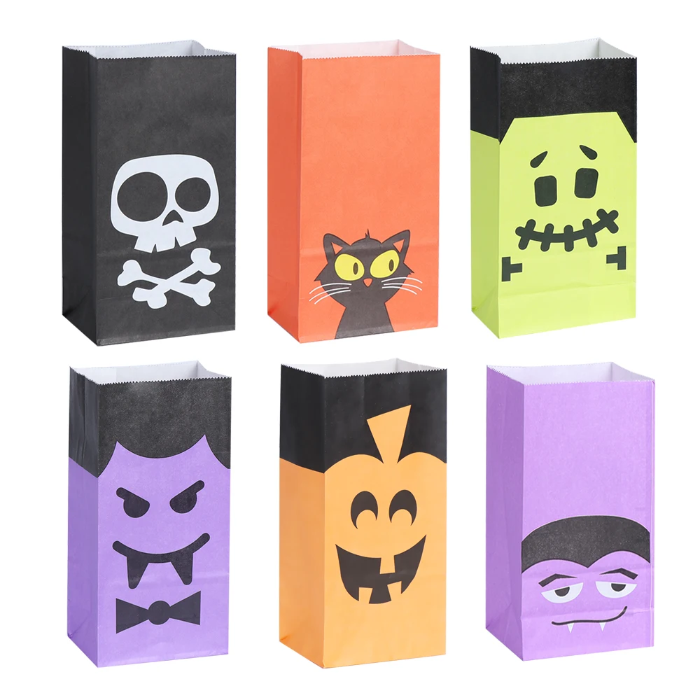 

6/12pcs Halloween Snacks Bags Wrapping Supplies Kraft Paper Bag Sweets and Candy Bar Packing Pouches for Kids Festival