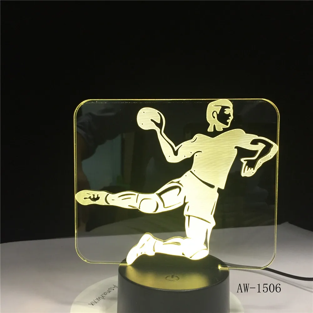 Гандбол фигура игрока светодиодный 3d-ночник USB детский подарок детский ночник Спортивная настольная лампа прикроватная Прямая поставка AW-1506