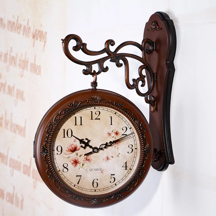 European archaize rural double wall clock, creative rotating double