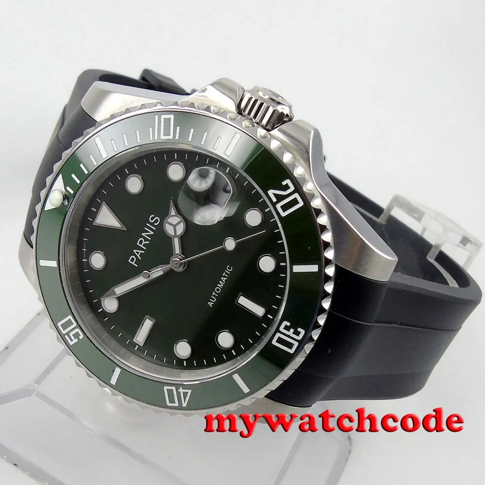 40mm Parnis green dial ceramic beel 21 jewel Miyota automatic mens watch P569 40mm Parnis green dial ceramic beel 21 jewel Miyota automatic mens watch P569