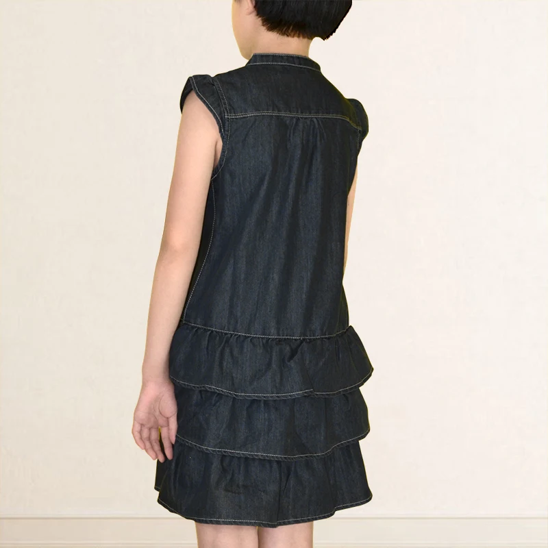 2 Baby Girls Princess Dress Denim Sundress Jeans Layered Tutu Dress Ruffled Sleeveless Vintage