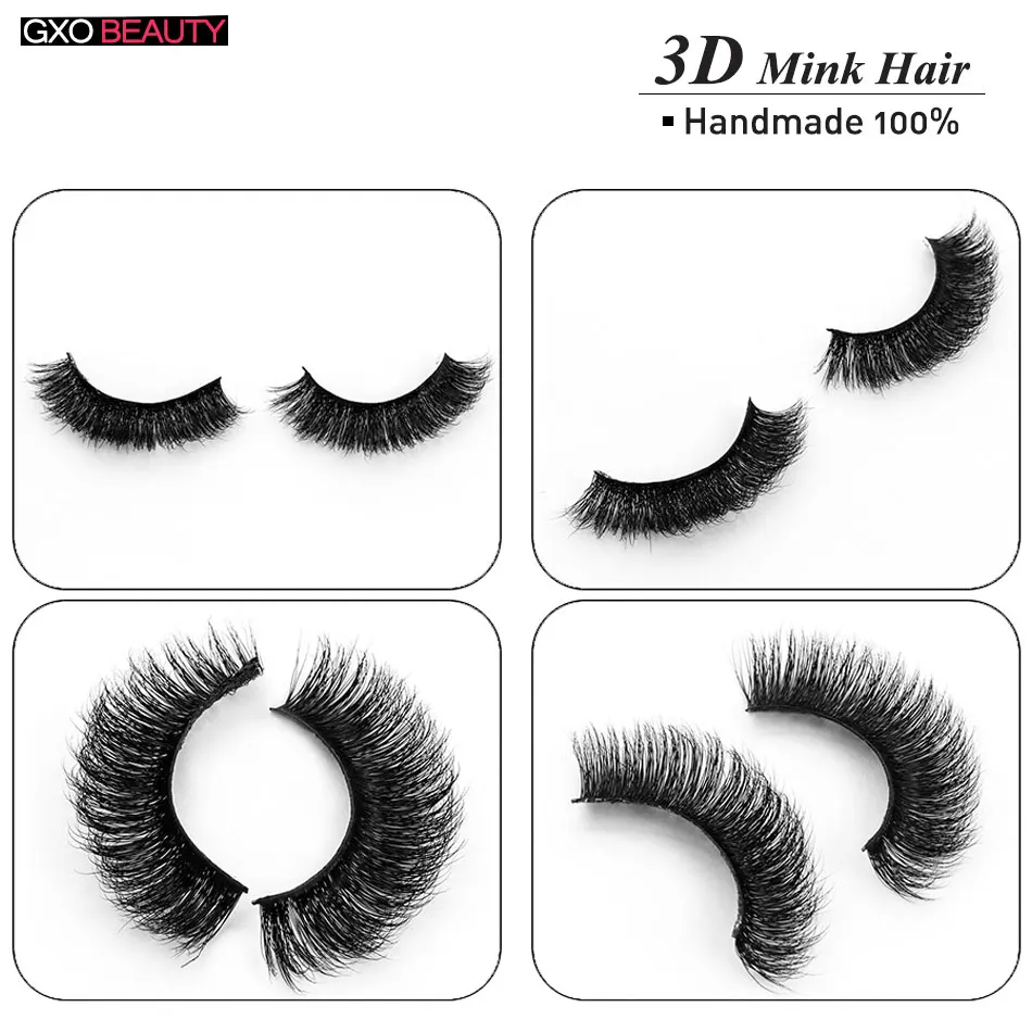 GXO BEAUTY New 1 Pair Eyelash Extension Natural Long False Eyelashes Makeup 3d Mink Lashes Handmade Soft Black -N1/36 | Красота и