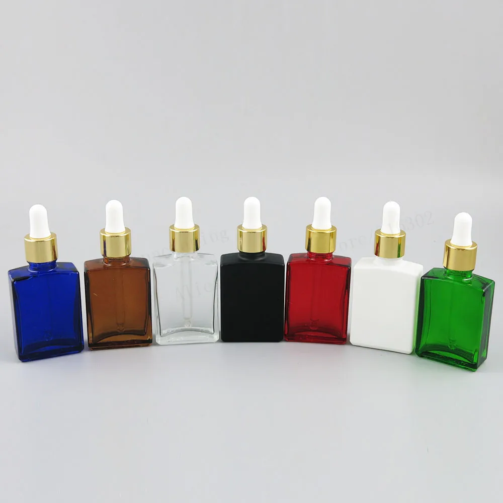 200 x 30ml Square Flat 1oz white Black Clear Blue Glass E liquid