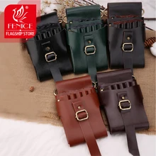 FeniceHigh Quality Buckle Retro Leather Case Hairdressing Barber Salon Holster Pouch Styling Tools Bag for 9 pcs Hair Scissors high quality pu leather barber hair scissors pet scissors bag salon hairdressing holster pouch case hair styling tools