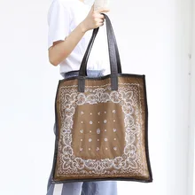 Винтажная Хлопковая сумка для покупок с национальным принтом, большой размер 46x48 см, плоская сумка для продуктов, Женская Повседневная Сумка-тоут, эко-сумки