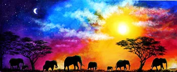 

Modern handmade painting roaming elephants on oil canvas for living room decor and wallpaper