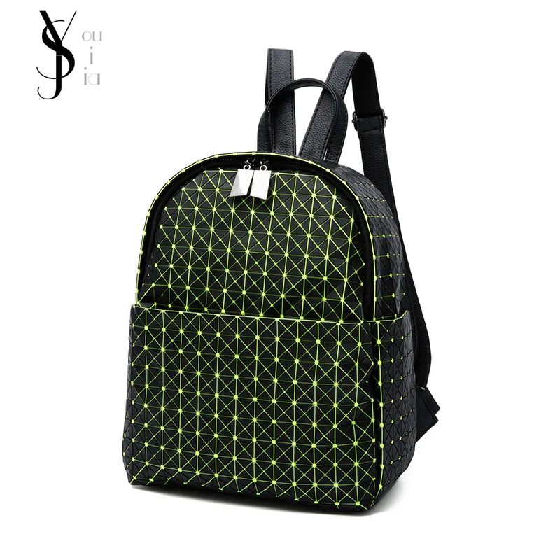 

2017 New Luminous Backpacks Female Fashion Girl Daily Backpack Geometry Package Sequins Folding Bags School Bags