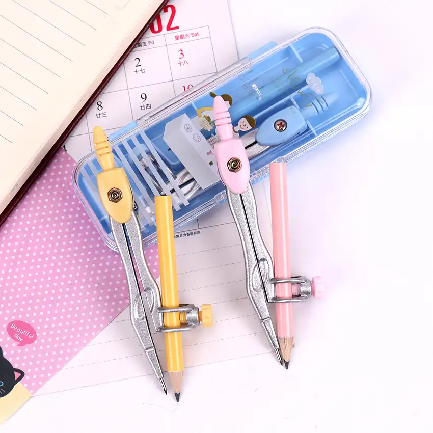 1 Set Stainless Steel Menggambar Kompas Matematika Geometri Lingkaran Alat Peralatan Sekolah Untuk Siswa Alat Tulis Termasuk Kotak Pensil Kompas Aliexpress
