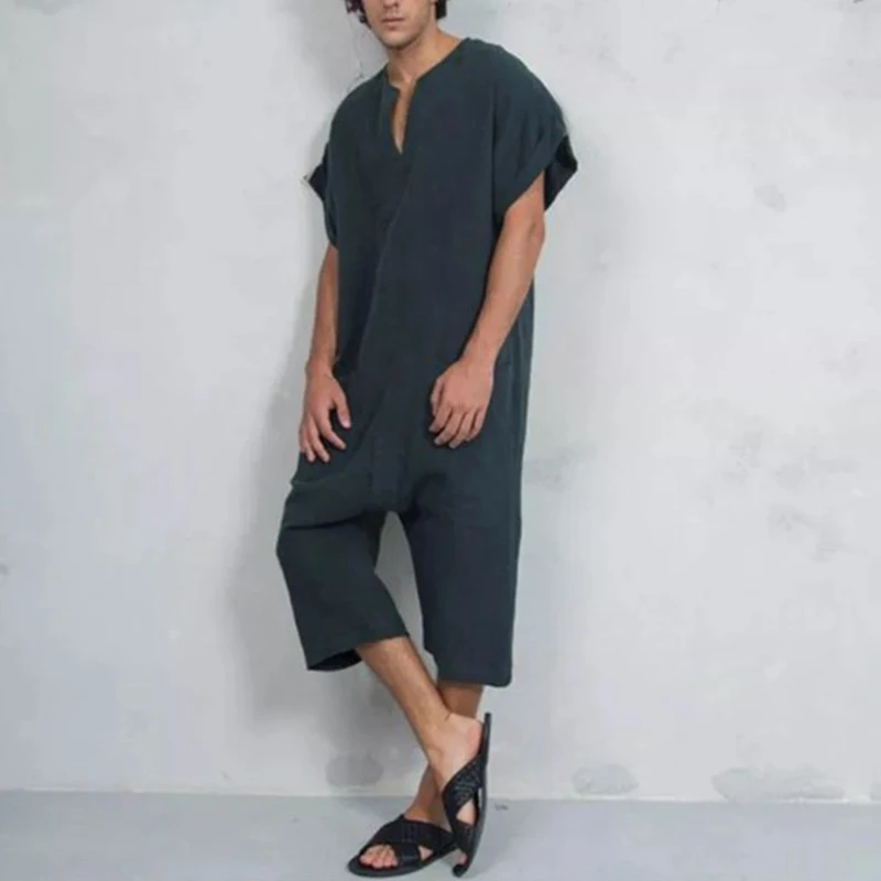 Laamei 2019 Fashion Cotton Men Pants Cotton Vintage Jumpsuit Leisure Loose Pocket Trouser Men Overalls Muslim Islamic Cross-pant