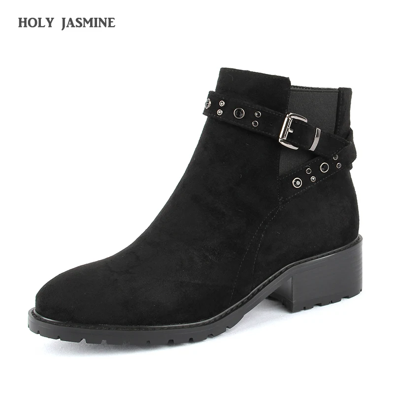 

2019 Autumn New Explosion Models Fashion High Heel Thick with Belt Buckle Boots Martin Boots Women Black Ankle Boots for Women