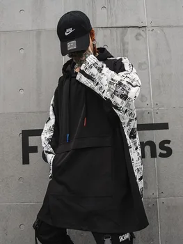 

Men High Street Hip Hop Oversize Loose Long Sleeve Hooded T-shirt Male Splice Tee Shirt Mens Fashion Streetwear Tshirt