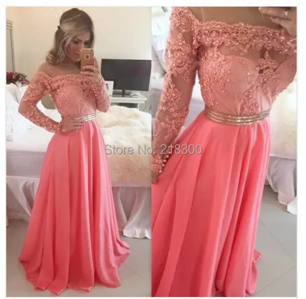 Long Coral Prom Dress