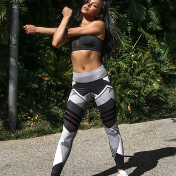 Women yoga sports high waist leggings fitness Gym irregular tight patchwork Running Jogging bodybuilding pant 4
