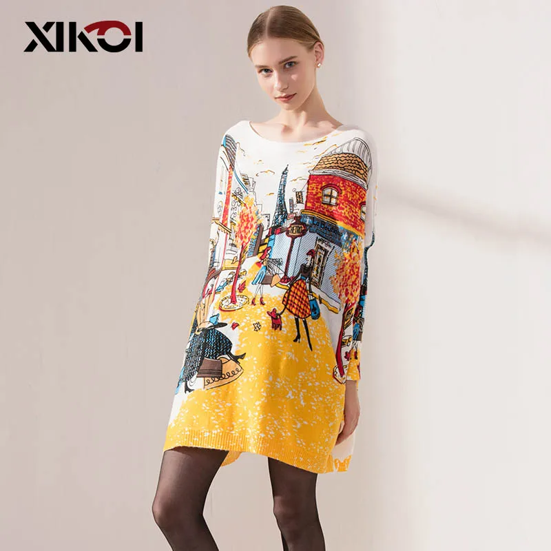 XIKOI الخريف أزياء المرأة الملابس البلوزات الطويلة مائل الرقبة جاكيت فضفاض محبوك سترة السيدات البلوزات البلوفرات