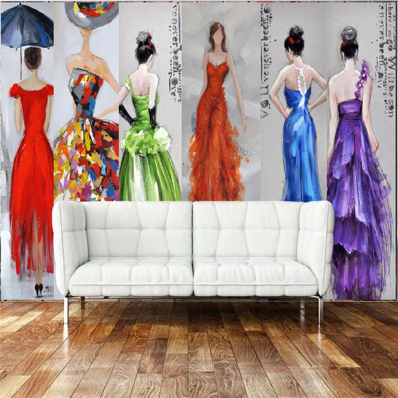 Beibehang обои на заказ Настенные обои в европейском и американском стиле вечернее платье картина с женщиной ТВ декоративное настенное зеркало