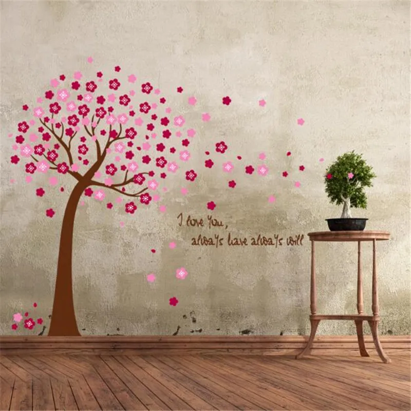 IDFIAF Large Pink Tree Birds Wall Sticker Peel and Stick ...