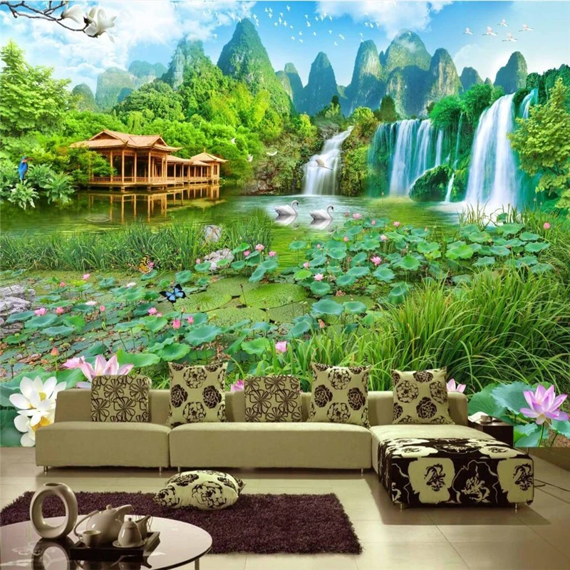 

beibehang painting pond lotus Custom photo wallpaper Large wall painting background for living room 3d mural wall paper flooring