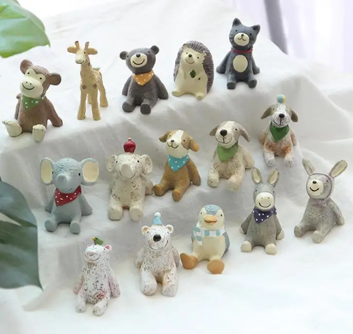 

resin Simulation mini Raccoon Kangaroo Alpaca Deer Bear Donkey Wildebeest animal Model figurine home decor