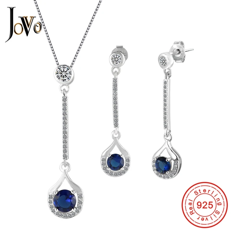 

JOVO Necklace and Earrings Jewelry Sets for Women 925 Sterling Silver AAA Zircon 4 color Fashion party ladies Fine Jewelry