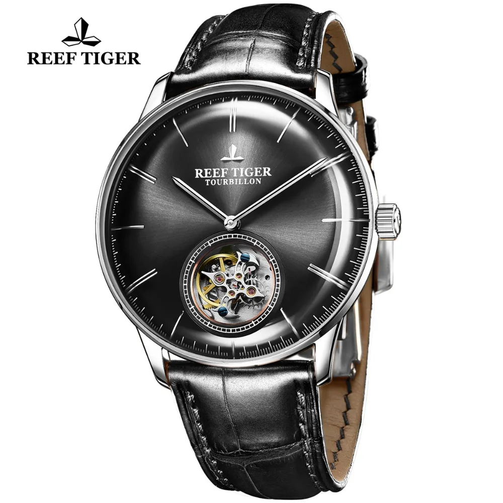 Reef Tiger/RT Tourbillon автоматические часы мужские брендовые механические часы водонепроницаемые с кожаным ремешком деловые часы RGA1930